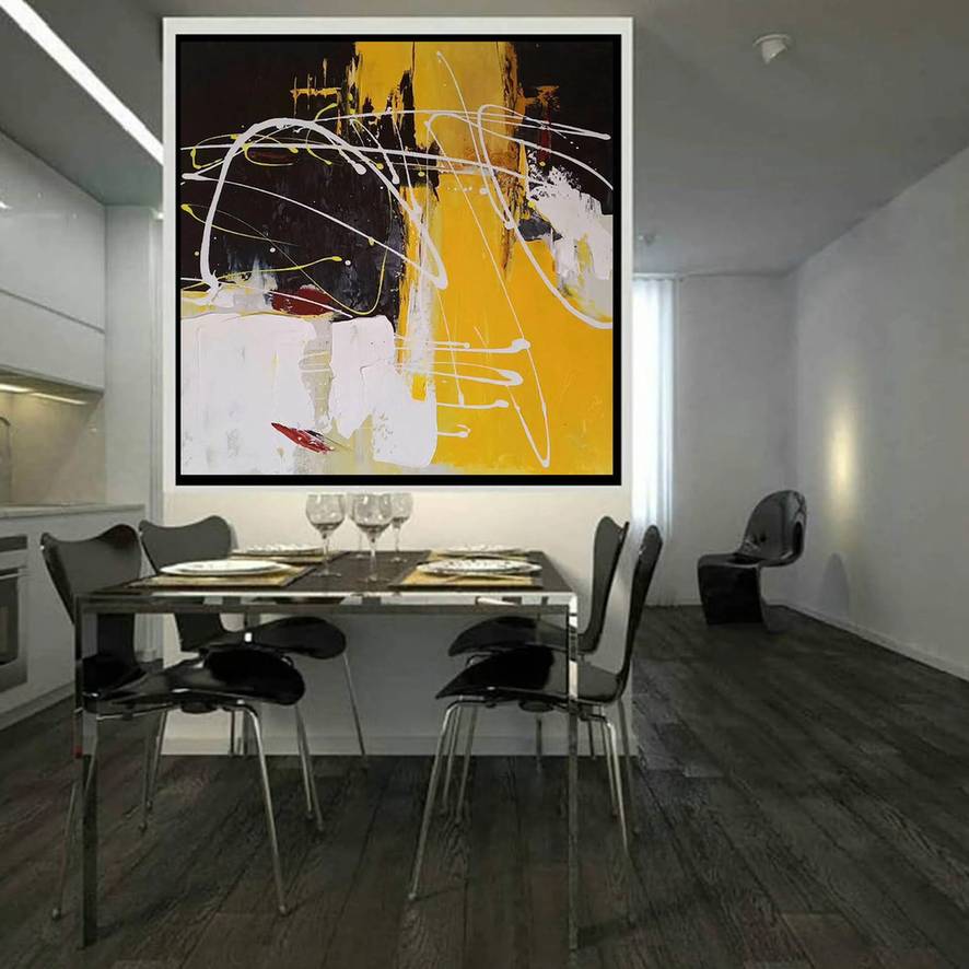 Abstract Yellow Acrylic Modern Abstract Canvas Artwork 2AN2F wall art